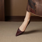 Women's Leather Kitten Heels Pointed Toe Slip-On