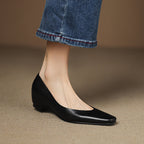 Women's Leather Flats Almond Toe Hidden Wedge Slip-On