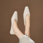 Women's Leather Flats Square Toe Hidden Wedge Slip-On
