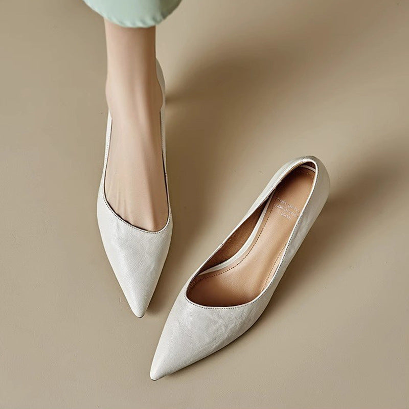 Women's Leather Kitten Heels Pointed Toe Slip-On