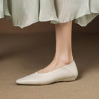 Women's Leather Flats Square Toe Hidden Wedge Slip-On