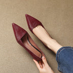 Women's Leather Pumps Pointed Toe Kitten Heel