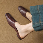 Women's Woven Leather Mules Square Toe Slip-On