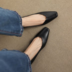 Women's Leather Flats Almond Toe Hidden Wedge Slip-On