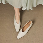 Women's Leather Flats Square Toe Hidden Wedge Slip-On