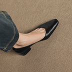 Women's Leather Pumps Sculpted Toe Block Heel Slip-On