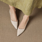 Women's Leather Kitten Heels Pointed Toe Slip-On