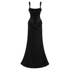 Paulette Ruched Corset Maxi Dress Sleeveless Rear Lace-Up Detail Black