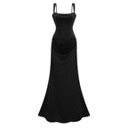 Paulette Ruched Corset Maxi Dress Sleeveless Rear Lace-Up Detail Black