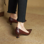 Women's Leather Kitten Heels Pointed Toe Slip-On