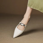 Women's Leather Mules Pointed Toe Slip-On Buckle Strap