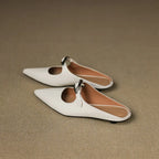 Women's Leather Mules Pointed Toe Slip-On Buckle Strap