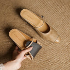 Women's Leather Mary Jane Mules Block Heel Buckled Strap