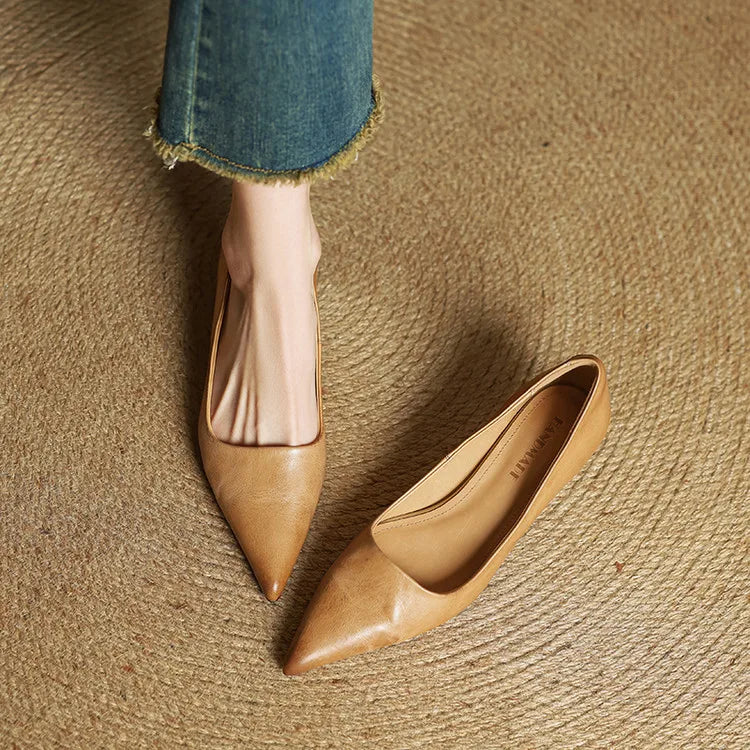 Women's Leather Kitten Heels Pointed Toe Slip-On