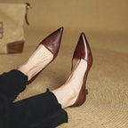 Women's Leather Kitten Heels Pointed Toe Slip-On