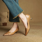 Women's Leather Kitten Heels Pointed Toe Slip-On