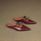Women's Leather Mules Pointed Toe Slip-On Buckle Strap