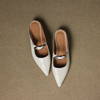 Women's Leather Mules Pointed Toe Slip-On Buckle Strap