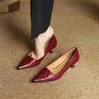 Women's Leather Kitten Heels Pointed Toe Slip-On