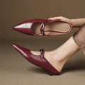 Women's Leather Mules Pointed Toe Slip-On Buckle Strap