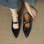 Women's Leather Mules Pointed Toe Slip-On Buckle Strap