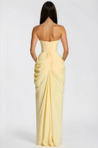 Safiya Ruched Maxi Dress Cross Front Off-Shoulder Strapless Slit Detail Yellow