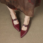 Women's Leather Mules Pointed Toe Slip-On Buckle Strap