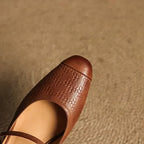 Women's Leather Mary Jane Mules Block Heel Buckled Strap
