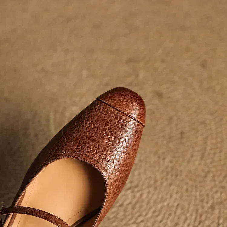 Women's Leather Mary Jane Mules Block Heel Buckled Strap
