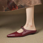 Women's Leather Mules Pointed Toe Slip-On Buckle Strap