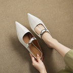 Women's Leather Mules Pointed Toe Slip-On Buckle Strap