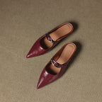 Women's Leather Mules Pointed Toe Slip-On Buckle Strap