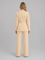 Women's Belted Blazer Wide-Leg Trouser Co-Ord Set Two-Piece Beige