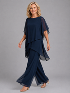Asymmetrical Layered Top Wide-Leg Trouser Set Two-Piece Navy