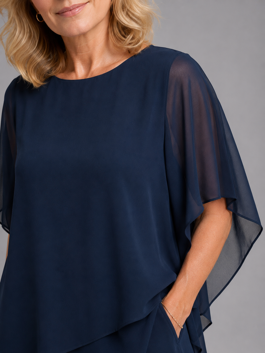 Asymmetrical Layered Top Wide-Leg Trouser Set Two-Piece Navy