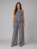 Women's Sleeveless Peplum Top Wide-Leg Trouser Set Two-Piece Gingham