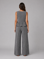 Women's Sleeveless Peplum Top Wide-Leg Trouser Set Two-Piece Gingham