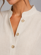 Women's Relaxed Wide-Leg Linen Blend Two-Piece Set Button-Up Detail Beige