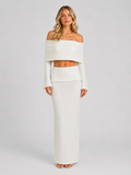 Women's Off-Shoulder Top Maxi Skirt Set Two-Piece White