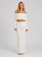 Women's Off-Shoulder Top Maxi Skirt Set Two-Piece White