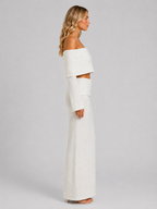 Women's Off-Shoulder Top Maxi Skirt Set Two-Piece White