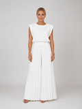 Women's Relaxed Sleeveless Top Pleated Wide-Leg Trouser Set Two-Piece White