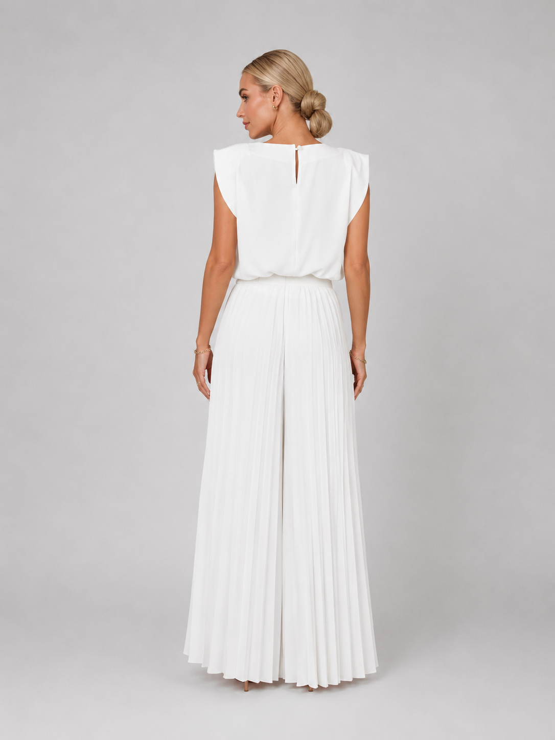 Women's Relaxed Sleeveless Top Pleated Wide-Leg Trouser Set Two-Piece White