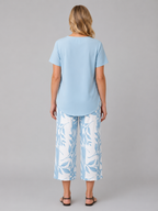 Women's Layered Short Sleeve Top Wide-Leg Trouser Set Two-Piece Blue
