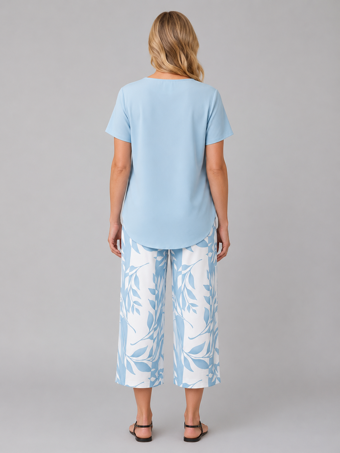 Women's Layered Short Sleeve Top Wide-Leg Trouser Set Two-Piece Blue