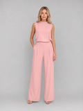 Women's Sleeveless High-Neck Top Wide-Leg Trouser Set Two-Piece Pink