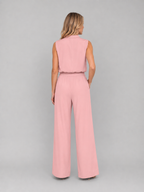 Women's Sleeveless High-Neck Top Wide-Leg Trouser Set Two-Piece Pink