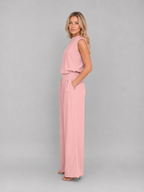 Women's Sleeveless High-Neck Top Wide-Leg Trouser Set Two-Piece Pink