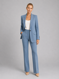 Tailored Structured Blazer High-Waist Trouser Suit Set Two-Piece Blue