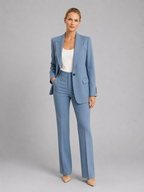 Tailored Structured Blazer High-Waist Trouser Suit Set Two-Piece Blue